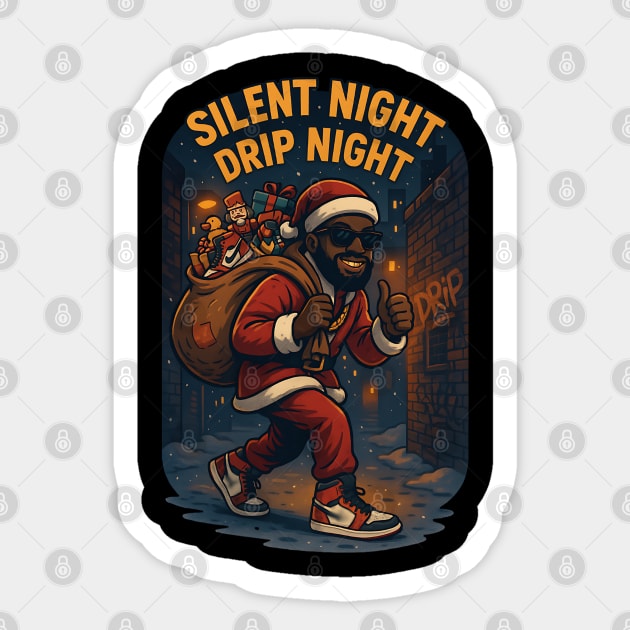 Silent  Night Drip Night Black Santa Sticker by UrbanLifeApparel
